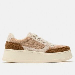 Zara Shearling Trainers Teddy Sneakers in Mixed Brown Size 37